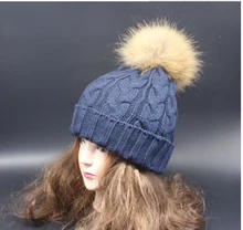 Fur Velvet Ball Knitted Hat Women Winter Hat For Women Hat Classic Warm Skullies Beanies Female Cap Knit Cap Lines Multi-Color C