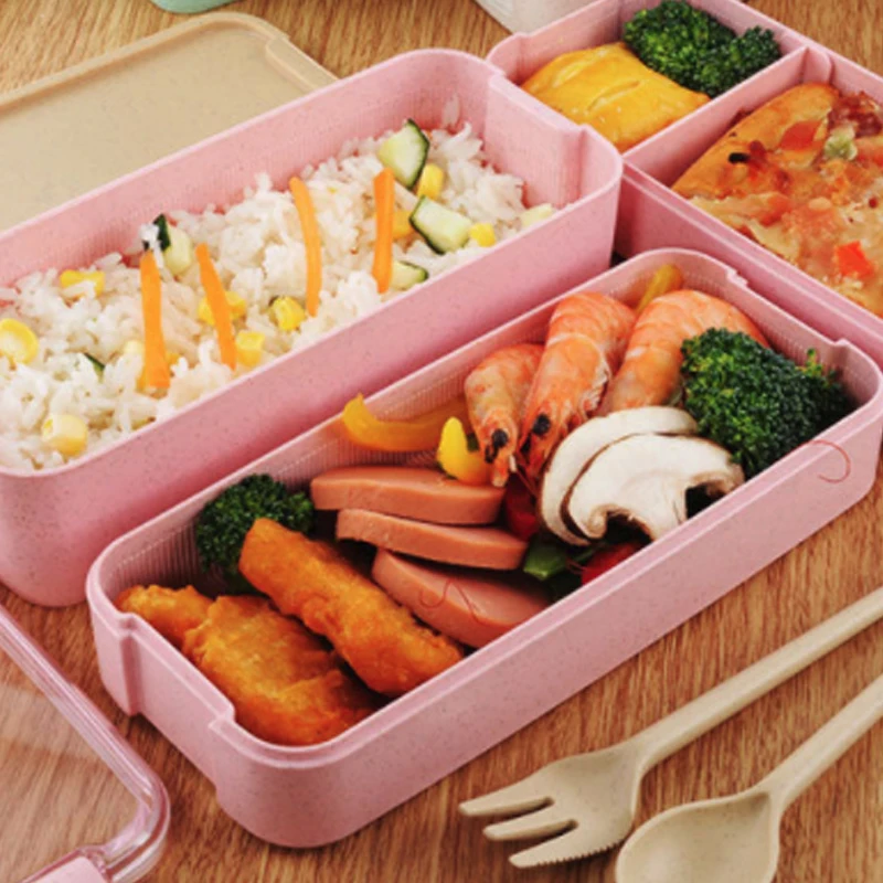 

900ml Lunch Box Wheat Straw Healthy Material 3 Layer Bento Boxes Microwave Dinnerware Food Storage Container Lunchbox