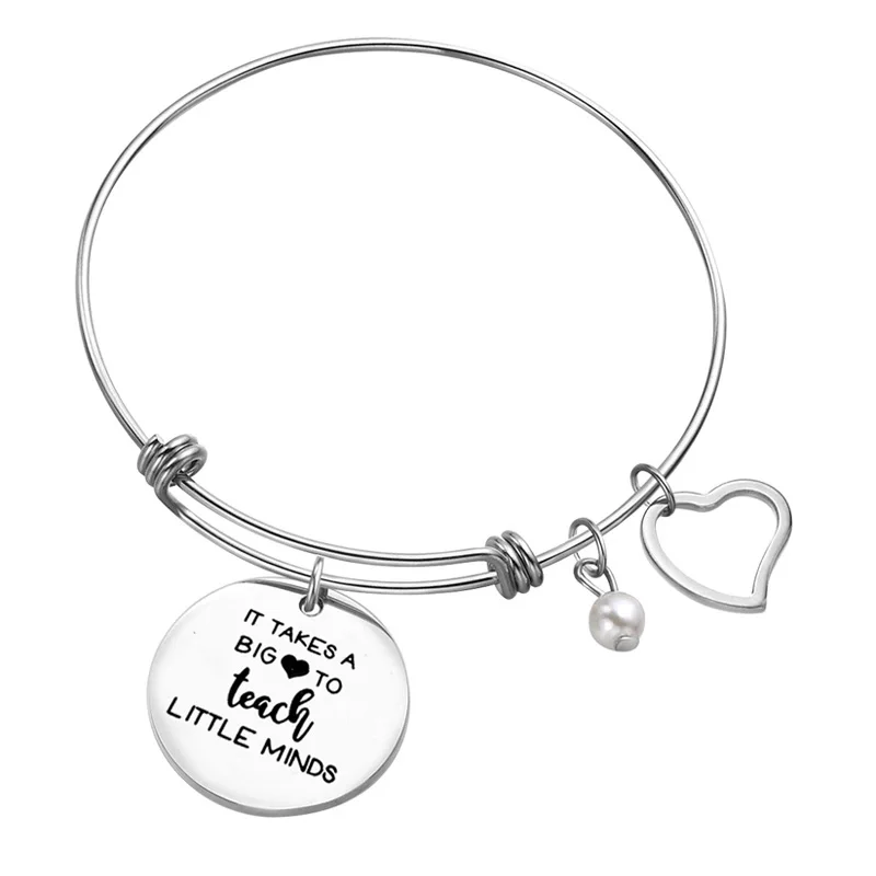 

Stainless Steel Bracelet Gift For Teacher Tutor Appreciation Gift with Heart Charm It Takes a Big Heart To Teach Little Minds