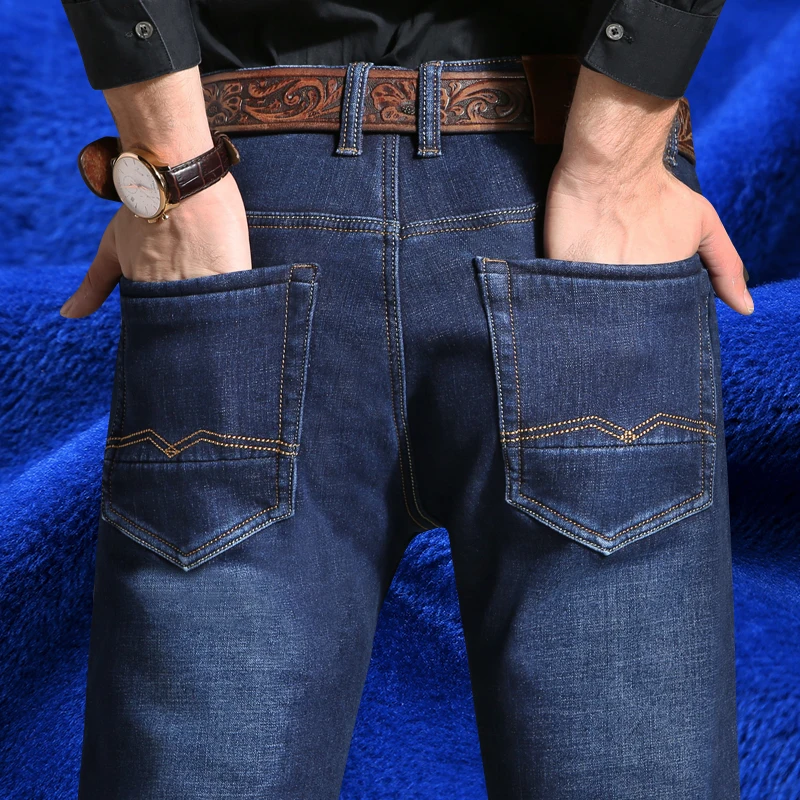 Jeans Men Winter Plus Velvet High Quality Homme Vaqueros Hombre Jean Black Biker Calca Masculina Spijkerbroek Mannen Stretch