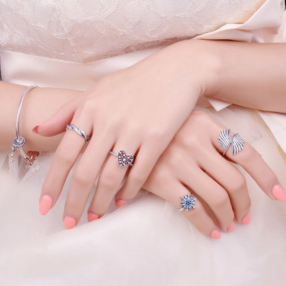 JewelryPalace 925 Sterling Silver GLiter Heart Ring Spring Flower Anniversary Gift Women Fashion Jewelry New Design Hot Selling