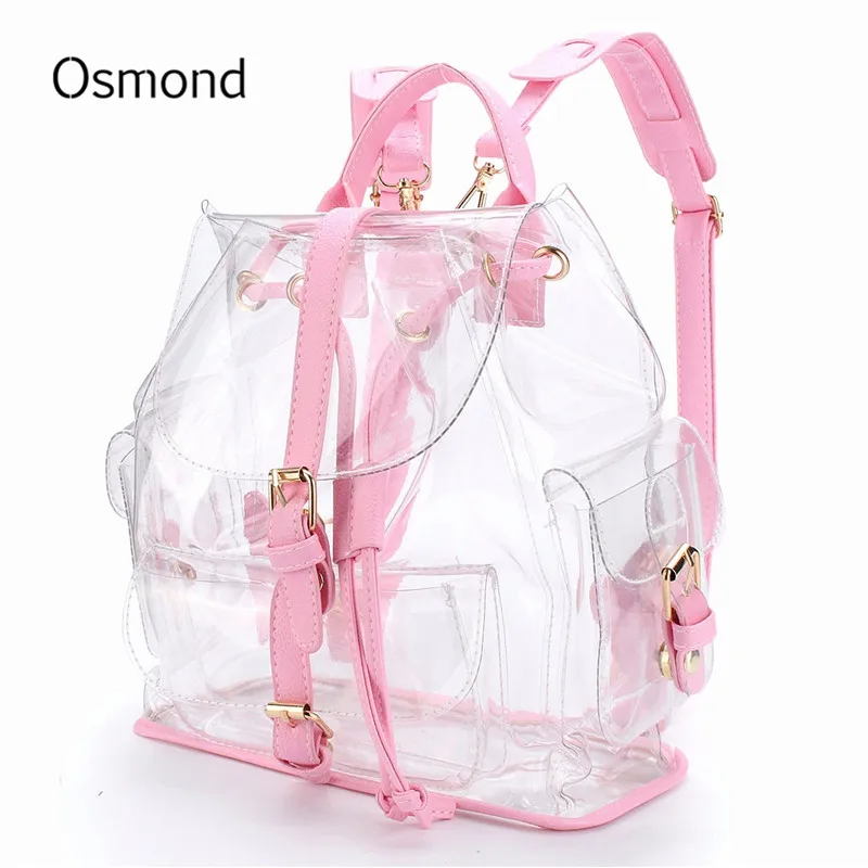 

Osmond Clear Plastic Backpacks Brand New Fashion Sweet Transparent School Bag Teenager Pack Travel Women Shoulder Bag Satchel