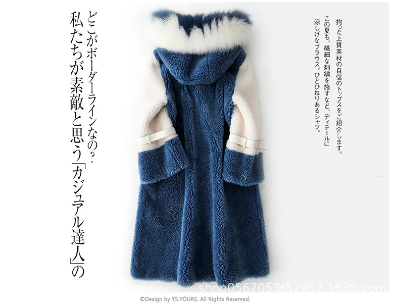 Женское пальто из натурального меха, Овечья овчина, корейское зимнее пальто, теплая куртка, Воротник из лисьего меха, с капюшоном, Abrigos Mujer Invierno 896009 YY469