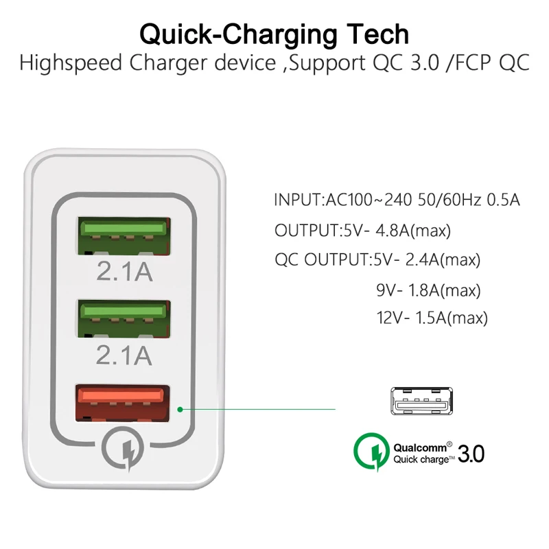 3 USB зарядное устройство quick charge 3,0 для iPhone X 8 7 iPad быстрое настенное зарядное устройство для samsung S9 Xiaomi Redmi 8 huawei зарядное устройство для мобильных телефонов