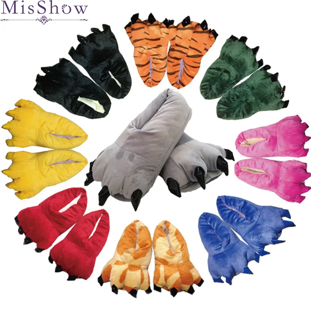 

2019 Funny Animal Paw Unisex Slippers Women Men Children Cute Cow Tiger Claw Slippers Cartoon Soft Plush Warm Home Slippers
