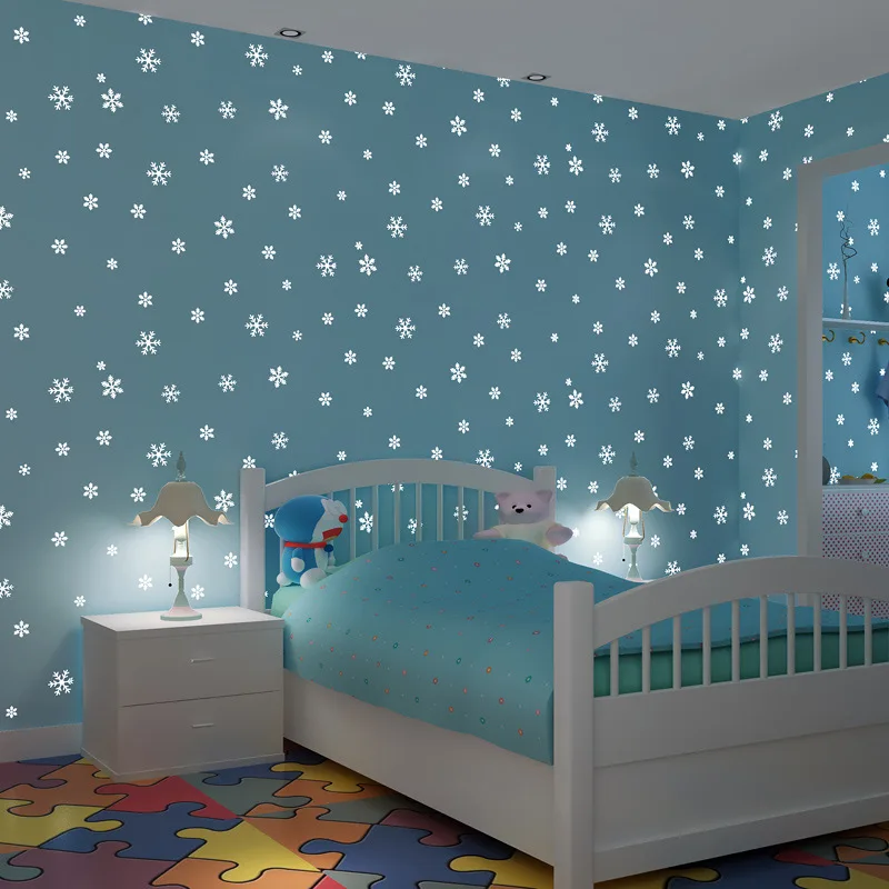 

3D Stereoscopic Snowflake Non-woven Glitter Wallpaper Children's Room Bedroom Ceiling Decorative Fluorescent Wallpaper Luminous