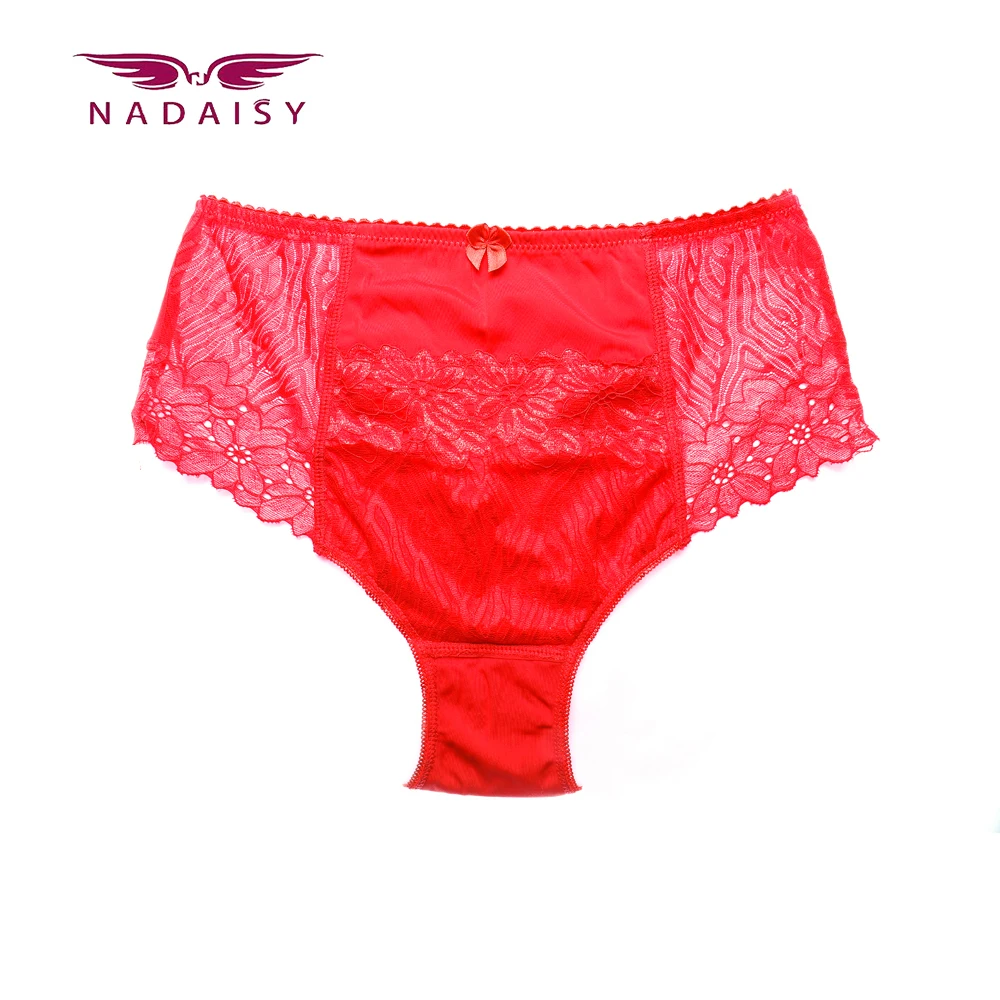 Nadaisy Plus Size Red Cotton Women Underwear Lace Floral Sexy High