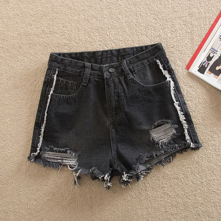 Womens Plus Size Black Ripped Jeans Shorts Hot Denim Pants Girls