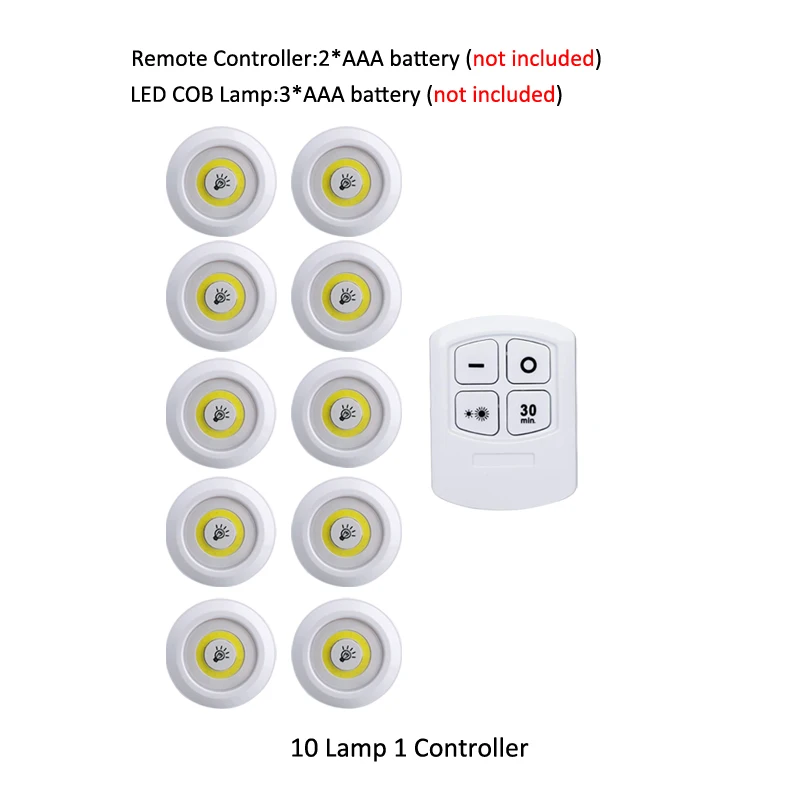 Беспроводной светодиодный светильник под шкафом, сенсорный кран, лампа с регулируемой яркостью, ночник для шкафов, кухонных шкафов, ночные светильники - Цвет: 10 lamp 1 controller