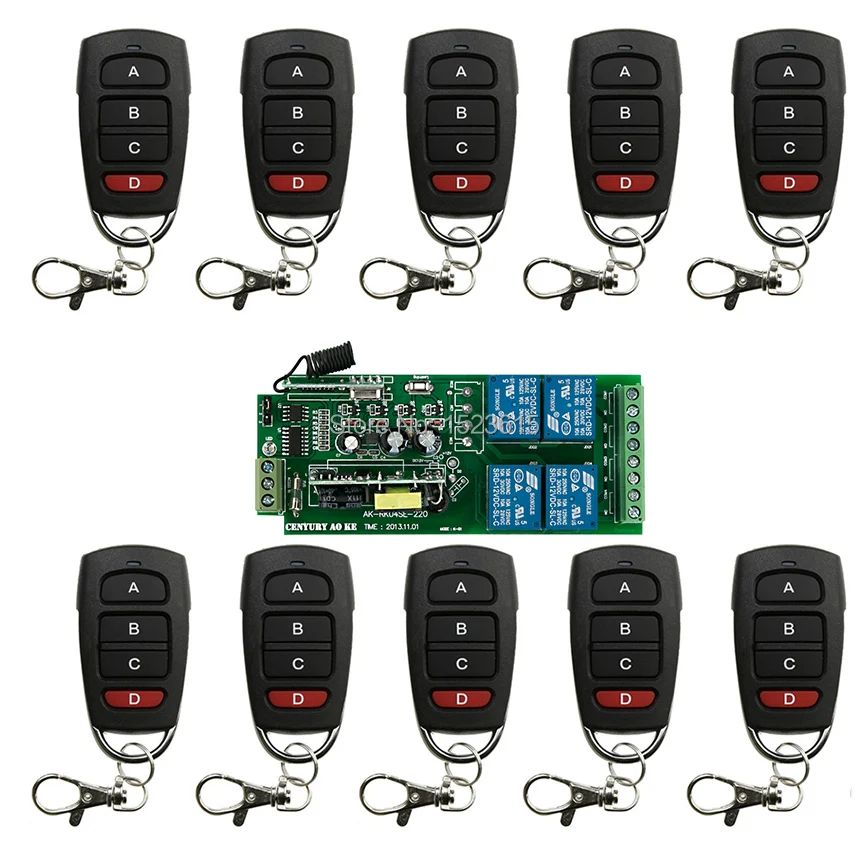 

85v~250V 4CH 10A RF Wireless Remote Control Switch System teleswitch 10 transmitter &1 receiver relay Receiver Smart Home Switch