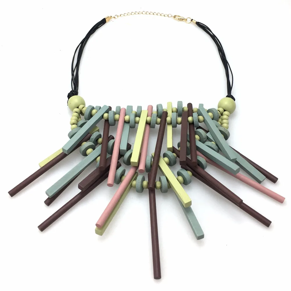 MANILAI 2018 New Design Bohemian Handmade Wood Statement Necklace For Women Fashion Jewelry Collar Choker Necklace Big Wooden