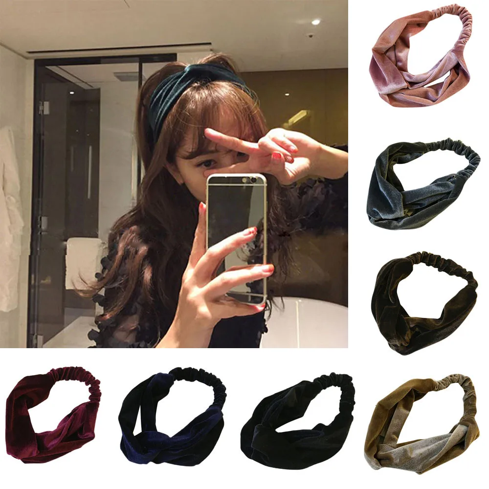 

Fashion Women Elastic Headband Velvet Cross Twist Headband 2018 Hair Band Turban Elastic Headband Bandage New Bandeau Cheveux
