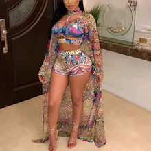 Цветочный принт, пляжная одежда, бикини,, сексуальный купальник, женский купальник, высокая талия, бикини, набор+ пляжный, накидка, длинный кардиган ретро