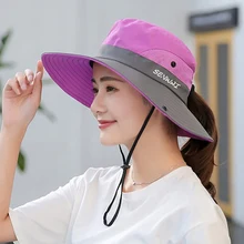 Шляпа-ведро с широкими полями, дышащая Складная Солнцезащитная шапка с хвостом и ремешком для подбородка