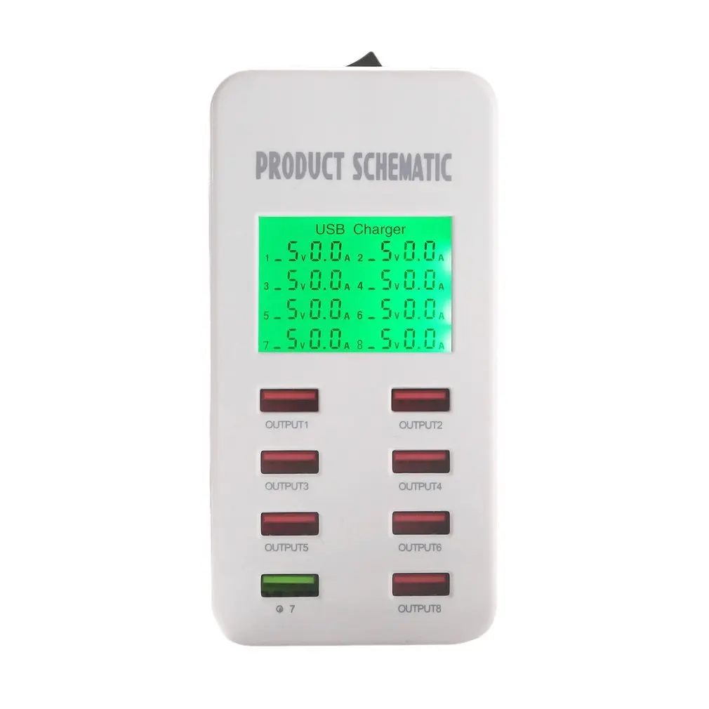 

Multiple 8 USB Ports Desktop Fast Charger Station Wall Home Adapter Auto Detect with LCD Screen Display Smart Charger