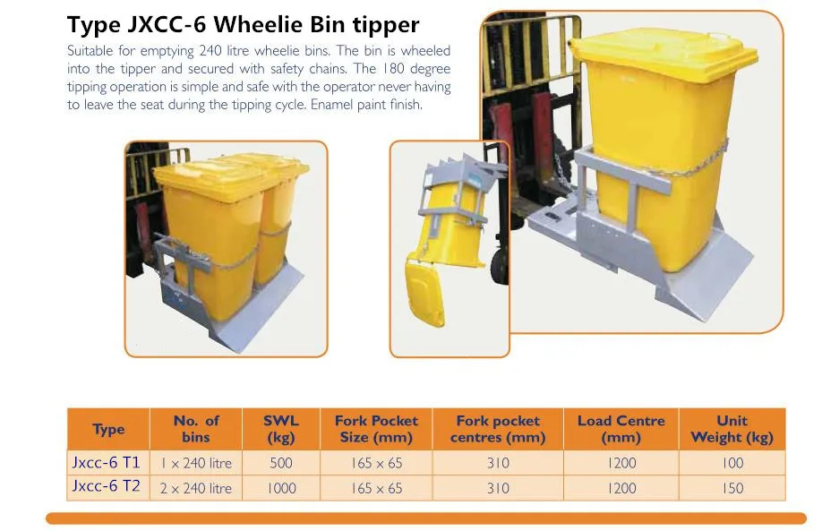 Hot sale Forklift accessories Forklift attachment JXCC-7 Wheelie bin tipper