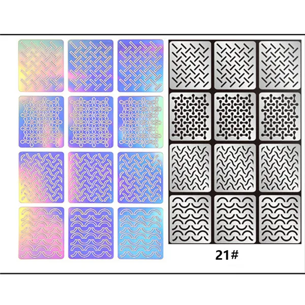 1 лист Новая мода винил для ногтей наклейки-Трафарет DIY маникюр Дизайн ногтей Инструмент 24 узора - Цвет: Pattern 21