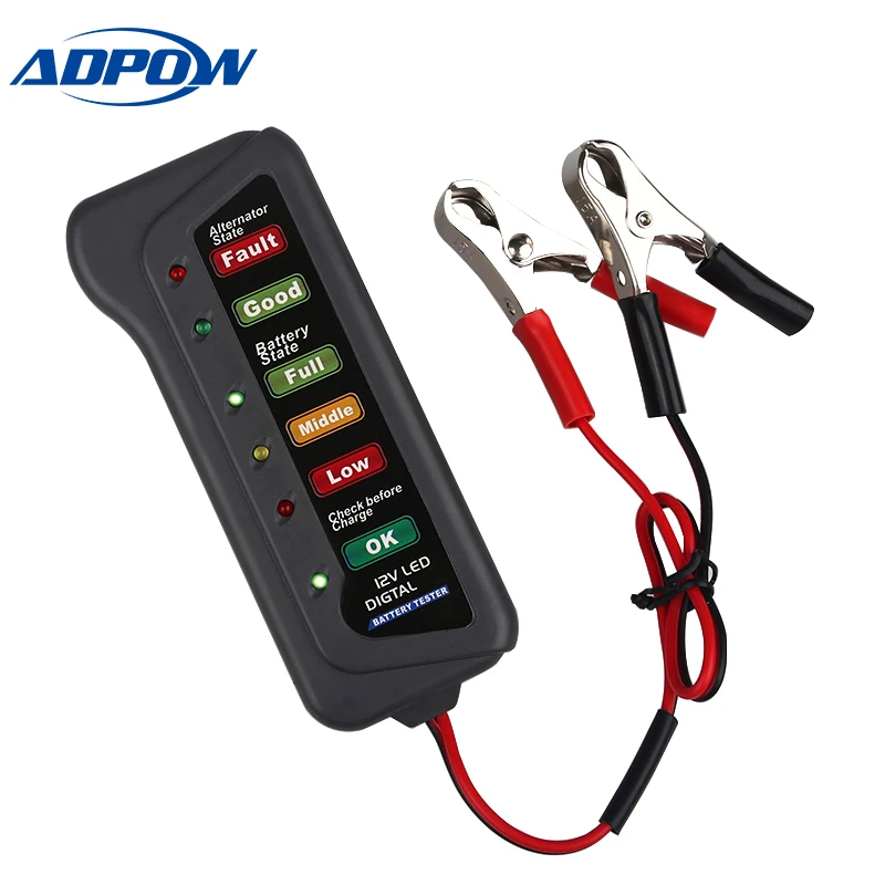 ADPOW 12V автомобильный тестер батареи цифровой анализатор тест состояние генератор