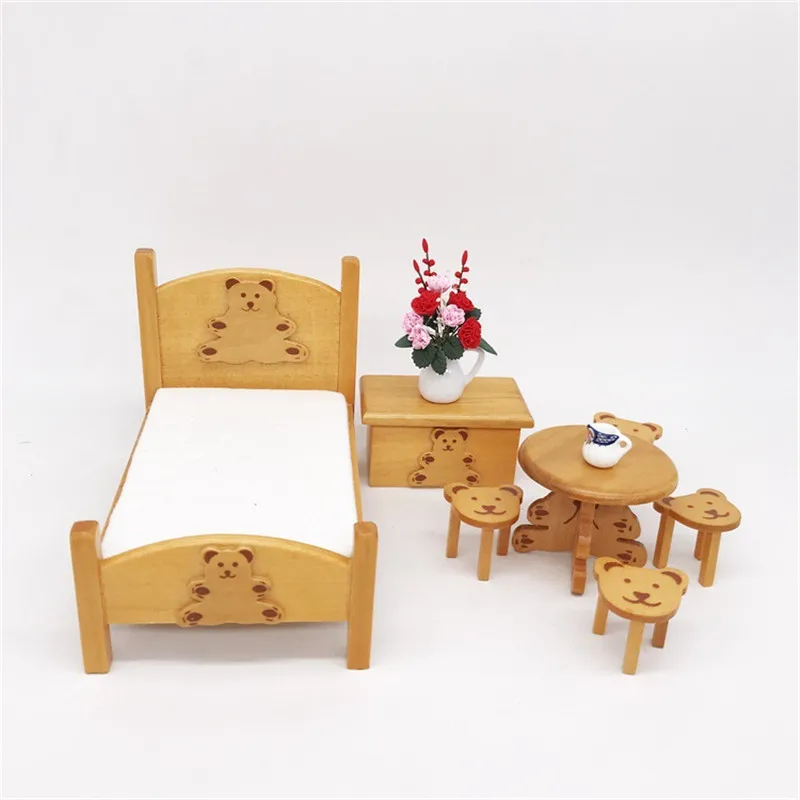 

Wooden miniature doll furniture Toys Kids Simulation Furniture Toy Play House Dolls bed Baby Room Set