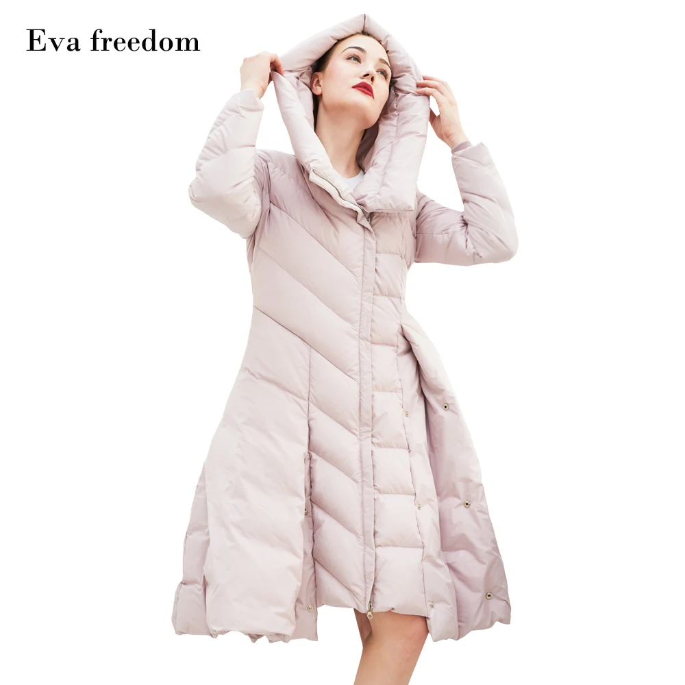 Eva freedom новинка хит продаж зимняя тонкая юбка маятниковый пуховик с капюшоном