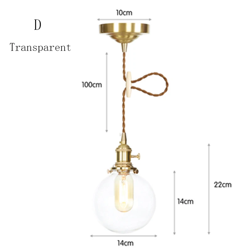 Современная стеклянная подвеска лампы скандинавский Лофт светодиодный Медный Подвесной светильник для столовой гостиной прикроватное декоративное освещение спальни светильник - Цвет корпуса: D Transparent
