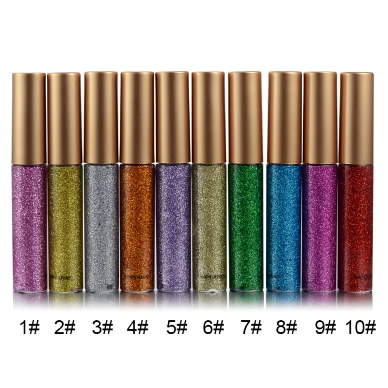 

10 Color New Professional Glitter Cosmetics Waterproof Shimmer Pigment Silver Gold Metallic Liquid Glitters Eyeliner Makeup New