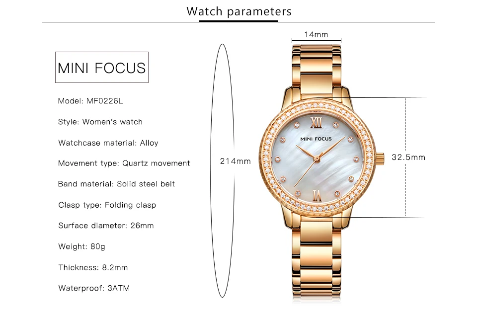 Мини фокус Модные кварцевые часы из нержавеющей стали для женщин 3 бар водонепроницаемые наручные часы женские часы Relogios 0226L золото