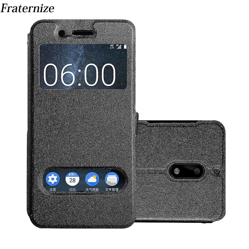 

Luxury Smart Window View Leather Flip Case For Nokia 9 Nokia 8 Nokia 6 Silk Pattern Stand Full Body protection Back cover Fundas