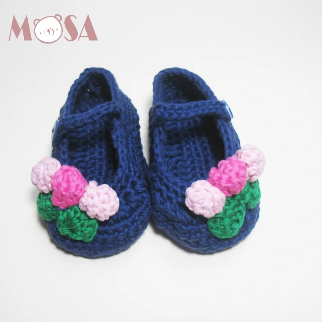 Ручной крючком девушка Мэри Джейн обувь с цветами 8 цветов для маленьких девочек плетеные туфли пинетки новорожденных малыша готов к отправке