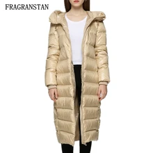 Женская зимняя Толстая Яркая модная куртка на 90% белом утином пуху, женское свободное повседневное длинное пальто с капюшоном, новинка, Vestidos Y158