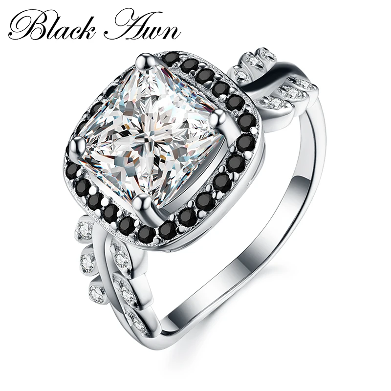 

[BLACK AWN] Neo-Gothic 4Gram 925 Sterling Silver Jewelry Wedding Rings for Women Femme Bijoux Bague C356