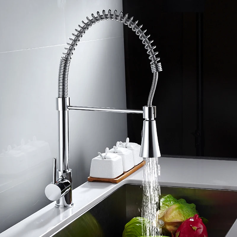 Chrome Kitchen Faucet Pull Out with One Spouts Handheld Shower Water Tap Kitchen Mixer Tap Deck