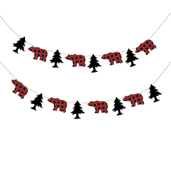 

Lumberjack Party Banners Plaid Bear Tree Hanging Bunting For Kids Birthday Party Christmas Decorations for Home Party Supplies
