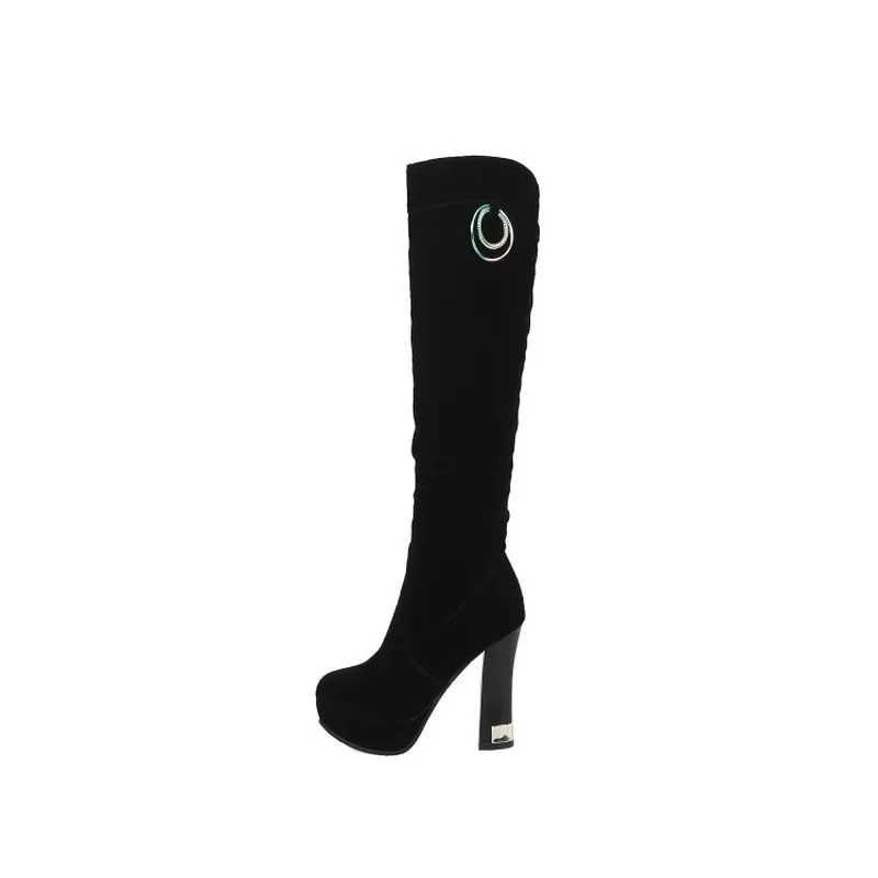 43 Femmes 2018 Garder Grande Fermeture Bottes Noir Au Talons Haute Sabot D'hiver Taille Genou Chaud Côté Lxunyi Chaussures 34 Nouveau Éclair Femme d1xtS1q