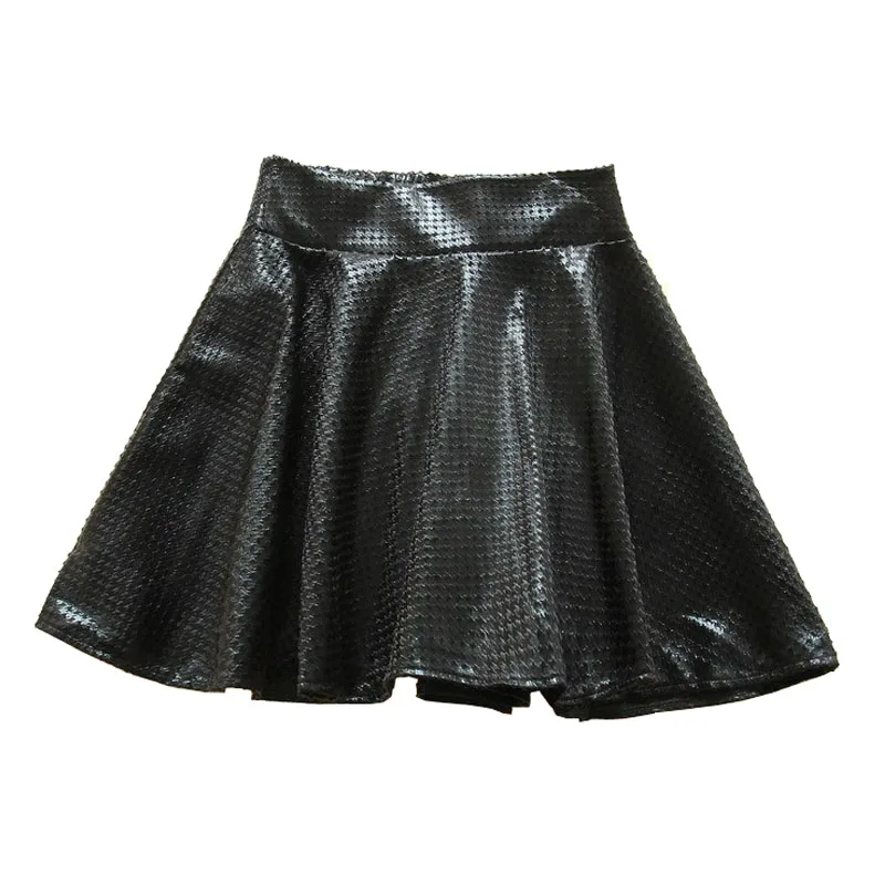 

Autumn New Lady Hight Waist Faux Houndstooth Pleated Mini PU Leather Skirt Women casual vintage short black skirts female