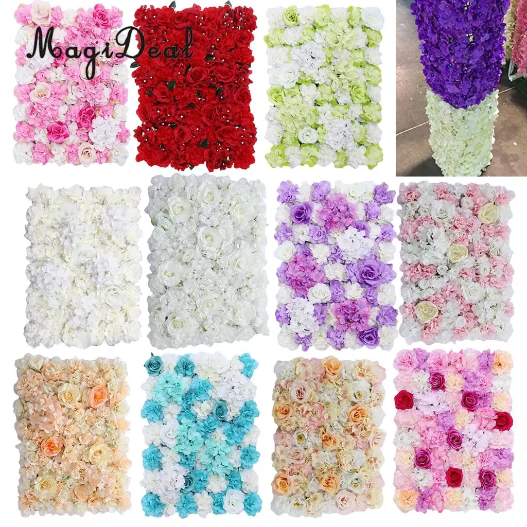 

MagiDeal Upscale Artificial Flower Wall Panels Wedding Venue Flower Backdrops Background Pillar Main Road Artificial Decoration