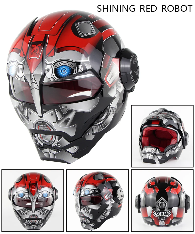 SOMAN Iron Man Motorcycle Helmet Flip up Motorbike Robot Style Helmet Motocross Casco Moto Cross Helm DOT Approval 515