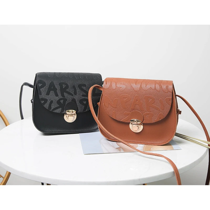 

Crossbody Single Shoulder Bag Embossing Plug Lock Handbag with Strap for Women LT88