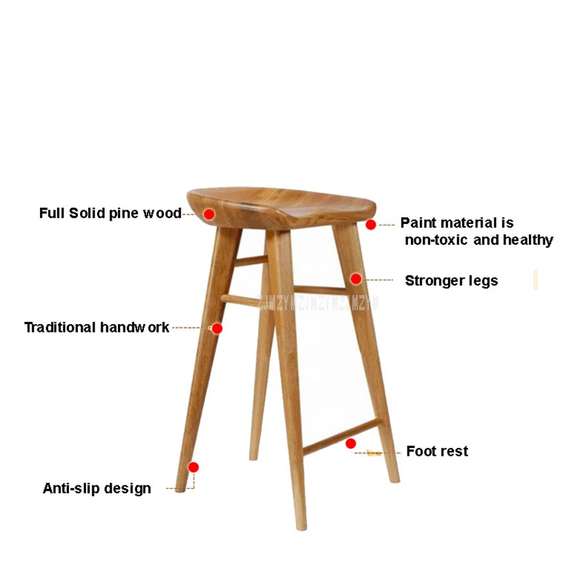 Современная барная стойка в скандинавском стиле, табурет из цельного дерева, высокий табурет для ног из натурального соснового дерева, кофейня, минималистичный барный табурет для дома