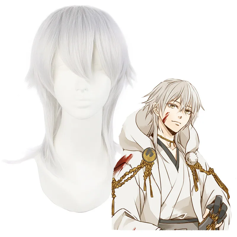 

Tou Ken Ran Bu Tsurumaru Kuninaga Anime Costume Cosplay Wig 50cm Silver Gray Wigs Halloween Costumes Hair Men Wig