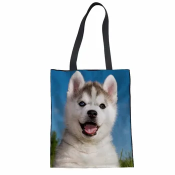 

Dog Pattern Handbag Husky Shoulder Bags Printed Ladies Canvas Beach Bag mochila infantil Women Large Capacity Tote Porte bag