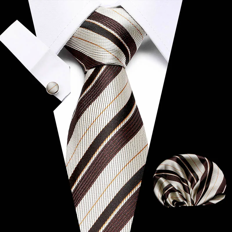 

New Brown Striped men ties set Extra Long Size 145cm*7.5cm Necktie 100% Silk Jacquard Woven Neck Tie Suit Wedding Party