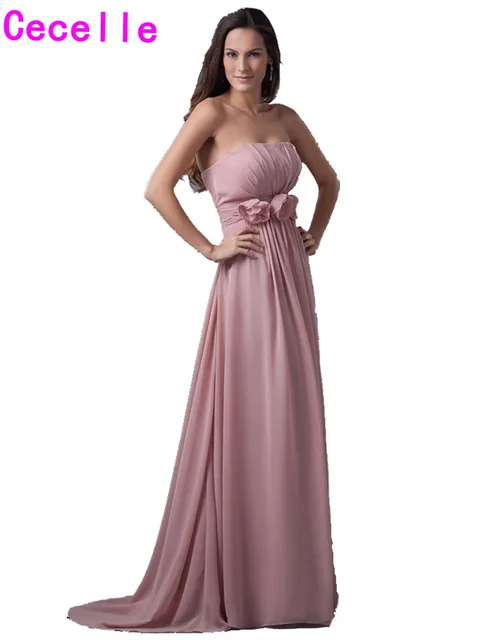 Dusty Rose Pink Long Bridesmaid Dresses 2017 Real Strapless Pleats Dusty Rose Pink Long Bridesmaid Dresses 2017 Real Strapless Pleats Chiffon Flowers Women Formal Beach Wedding