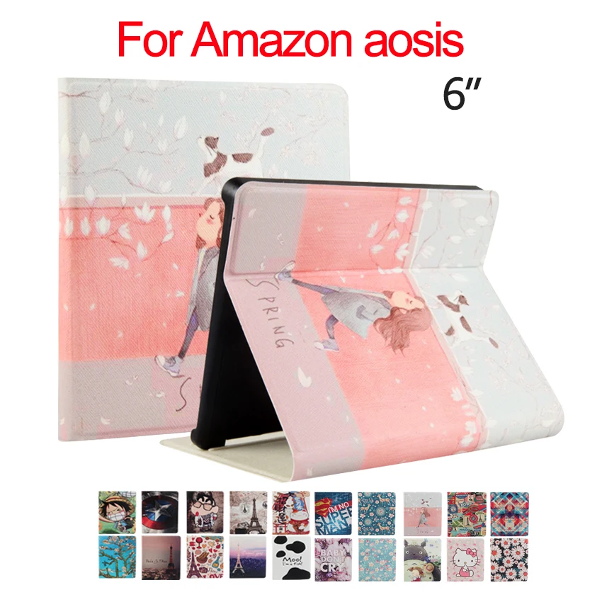 

Kindle oasis Flip PU Leather Case Cover 6'' E-reader E-book Colorful Print Ebook Protective Stand Skin For Amazon kindle oasis