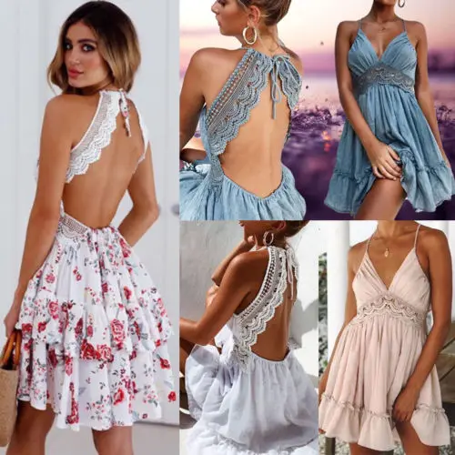 

Women Boho Floral Maxi Long Dress Summer Evening Party Beach Lace Sundress