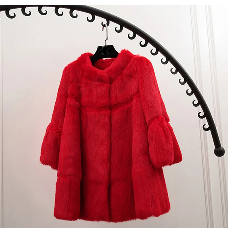 

Wave cut loose fit natural rabbit fur coat outerwear women's autumn winter 2018 whole skin real fur jackets