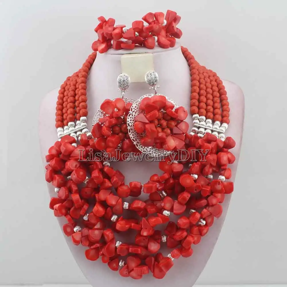 Новое поступление Колье нигерийский Свадебный набор ожерелье африканские бусы Классический женский коралловый комплект ювелирных изделий HD6981 - Окраска металла: J