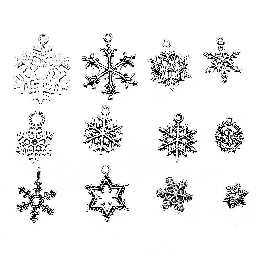 

15pcs Snowflake Charms Pendants For Bracelets Christmas Charms Snowflake Antique Silver Color Snowflake Charms