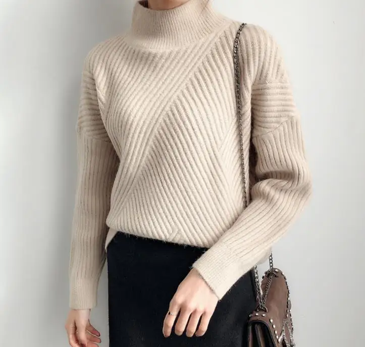 Korean Style Fashion Thick Turtleneck Cashmere Sweater Women Knitwear Solid Pull Femme Jumper Pullover Loose | Женская одежда