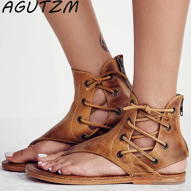 

AGUTZM 2018 Summer New Bohemia Flat Thong Women Sandals Woman Flip Flops Vintage Women Shoes Beach Flat Sandals Size 35-43